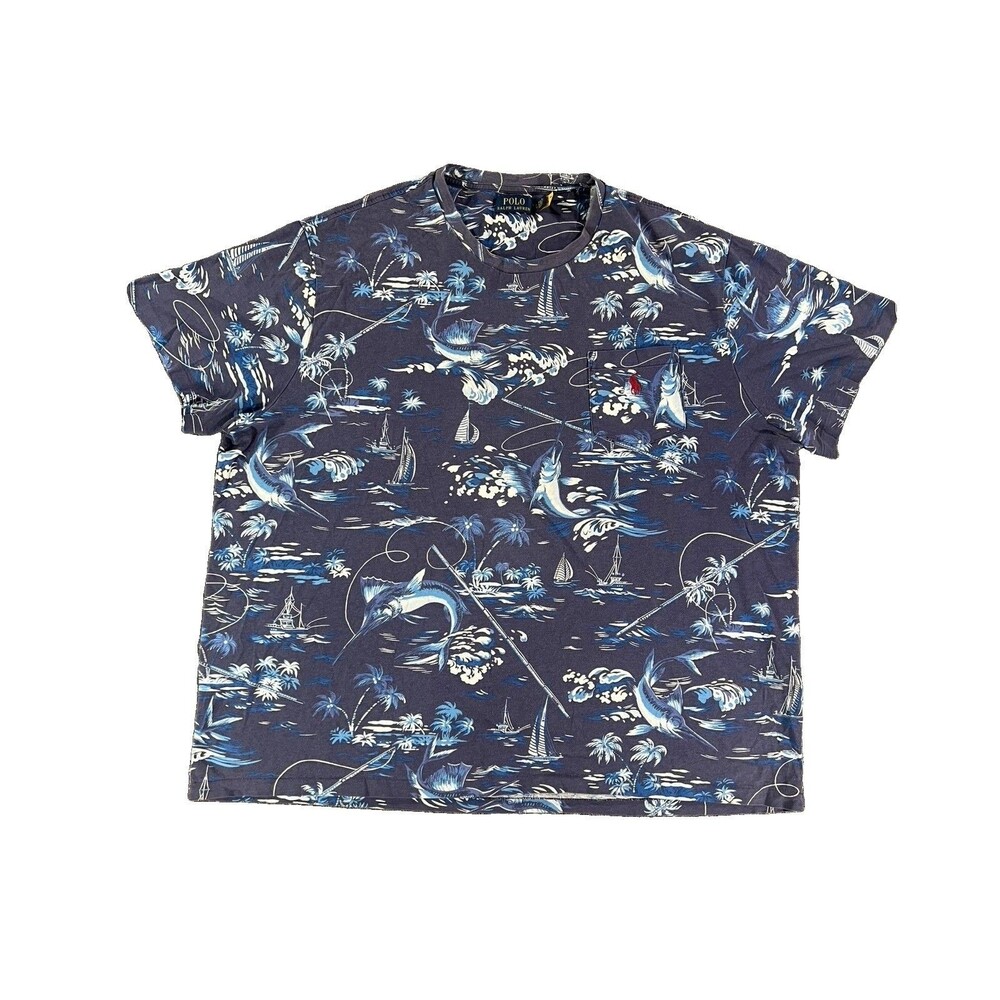 Polo Ralph Lauren Blue Marlin AOP All Over Print Short SleevePocket  T-Shirt 2XL